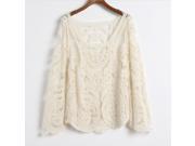 Foxnovo Fashion Sexy Hollow out Lace Embroidery Floral Crochet Style Long Sleeve Women s Tops Blouse T shirt Size XL Beige