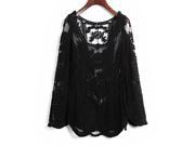 Foxnovo Fashion Sexy Hollow out Lace Embroidery Floral Crochet Style Long Sleeve Women s Tops Blouse T shirt Size L Black