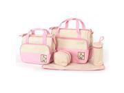 Foxnovo 5 in 1 Multi function Large Capacity Baby Diaper Nappy Changing Pad Travel Mummy Bag Tote Handbag Set Pink