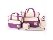 Foxnovo 5 in 1 Multi function Large Capacity Baby Diaper Nappy Changing Pad Travel Mummy Bag Tote Handbag Set Purple