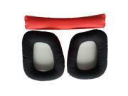 Foxnovo Pair of Replacement Soft Foam Ear Pads Ear Cushions with Head Beam Cushion for Logitech G430 G930 Headphones Red Black