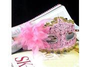 Foxnovo Fashion Lily Flower Crystal Rhinestones Decor Venetian Lace Face Mask for Halloween Masquerade Costume Party Pink