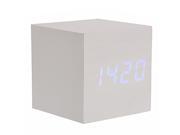 Foxnovo 008 12 Mini Cube Shaped Voice Activated Blue LED Digital Wood Wooden Alarm Clock with Date Temperature Ivory