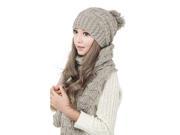 Foxnovo Women Girls Winter Knitted Thicken Scarf and Hat Set Beige