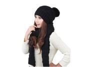 Foxnovo Women Girls Winter Knitted Thicken Scarf and Hat Set Black