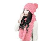 Foxnovo Women Girls Winter Knitted Thicken Scarf and Hat Set Pink