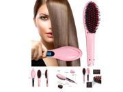 Foxnovo Electric Automatic LCD Temperature Control Paddle Brush Hair Straightener with US plug Power Adapter Pink