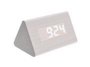 Foxnovo Triangle Shaped Voice Activated White LED Digital Wood Wooden Alarm Clock with Date Temperature