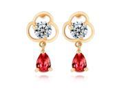 Foxnovo Pair of Fashion Teardrop Style Women s 18K Gold Plated Zircon Decor Ear Pendant Earrings Red