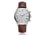 Foxnovo 21 50M Waterproof Elegant Men s Round Dial Quartz Wrist Watch with Date Week PU Band Brown White
