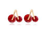 Foxnovo Pair of Fashion Cherry Style Women s 18K Gold Plated Zircon Decor Ear Pendant Earrings Red
