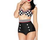 Foxnovo Retro Polka Dots Women s Ladies Sexy Halter neck High waist Bikini Swimwear Bathing Suit Size M Black White