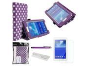 Foxnovo 4 in 1 Polka Dots Pattern PU Flip Case Cover Stand Set for Samsung Galaxy Tab 3 Lite 7.0 T110 T111 Purple