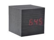 Foxnovo 008 10 Mini Cube Shaped Voice Activated Red LED Digital Wood Wooden Alarm Clock with Date Temperature Black