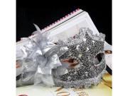 Foxnovo Fashion Lily Flower Crystal Rhinestones Decor Venetian Lace Face Mask for Halloween Masquerade Costume Party Silver