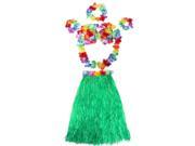 Foxnovo 5 in 1 Hawaii Tropical Hula Grass Dance Skirt Bra Flower Bracelets Headband Necklace Set Green