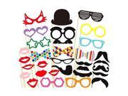 Foxnovo A Set of 31pcs DIY Funny Glasses Moustache Red Lips Hat Bow Ties On Sticks Christmas Wedding Birthday Party Photographing Photo Booth Props
