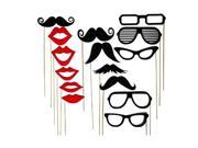 Foxnovo A Set of 15pcs DIY Funny Glasses Moustache Red Lips On Sticks Christmas Wedding Birthday Party Photographing Photo Booth Props