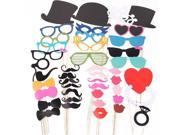 Foxnovo 44 in 1 DIY Glasses Moustache Red Lips Bow Ties Hats On Sticks Wedding Birthday Party Photo Booth Props