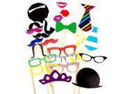 Foxnovo A Set of 22pcs DIY Funny Glasses Moustache Red Lips Ties Hat On Sticks Wedding Birthday Party Halloween Photo Booth Props