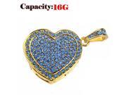 Foxnovo Romantic Rhinestones Decor Love Heart shaped 16GB USB 2.0 Flash Drive U disk USB Flash Memory Blue