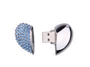 Foxnovo Delicate Crystal Rhinestones Decor Heart Shaped 16GB USB 2.0 Flash Drive Memory Stick U disk Blue