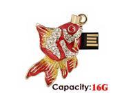 Foxnovo Fashion Rhinestones Decor Mini Goldfish Shaped 16GB USB 2.0 Flash Drive U disk USB Flash Memory