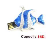 Foxnovo Rhinestones Decor Triangle Fish Shaped 16GB Metal USB 2.0 Flash Drive U disk USB Flash Memory Blue