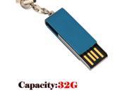 Foxnovo Portable Rotatable 32GB Metal USB Flash Drive U disk USB Flash Memory with Keychain Blue
