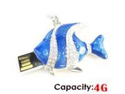 Foxnovo Rhinestones Decor Triangle Fish Shaped 4GB Metal USB 2.0 Flash Drive U disk USB Flash Memory Blue
