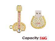 Foxnovo Cool Rhinestones Decor Mini Guitar Shaped 16GB USB 2.0 Flash Drive U disk USB Flash Memory Golden