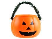 Foxnovo Smiling Face Design Mini type Halloween Pumpkin Candy Basket with Pine branch Shaped Handle