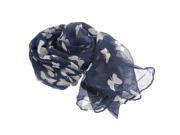 Foxnovo 180*100cm Fashion All match Women s Girls Butterfly Printed Long Soft Voile Scarf Muffler Shawl Wrap Navy Blue
