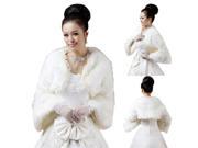 Foxnovo Elegant Winter Warm Long Trumpet Sleeves Soft Faux Fur Wedding Bridal Jacket Shawl Wrap Free Size Beige
