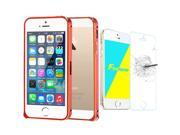 Foxnovo 2 in 1 Ultra thin Lightweight Dual color Metal Bumper Frame Case Cover Tempered Glass Screen Protector Film Set for iPhone 5S iPhone 5 Red