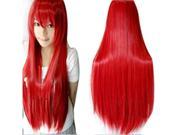 Foxnovo Women Girls 80CM Long Straight Synthetic Fiber Wig with Bangs for Anime Cosplay Red