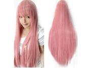 Foxnovo Women Girls 80CM Long Straight Synthetic Fiber Wig with Bangs for Anime Cosplay Pink