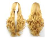 Foxnovo Women Girls 80CM Long Wavy Synthetic Fiber Wig with Bangs for Anime Cosplay Golden