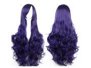 Foxnovo Women Girls 80CM Long Wavy Synthetic Fiber Wig with Bangs for Anime Cosplay Dark Purple