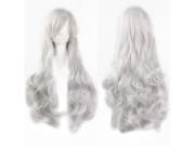 Foxnovo Women Girls 80CM Long Wavy Synthetic Fiber Wig with Bangs for Anime Cosplay Silver