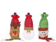 Foxnovo 3pcs Christmas Santa Deer Snowman Pattern Drawstring Wine Bottle Bag Gift Pouch Wrap