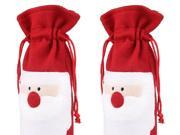 Foxnovo 2pcs Christmas Santa Pattern Drawstring Wine Bottle Bag Gift Pouch Wrap Red White