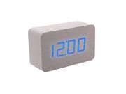 Foxnovo Natural Modern Digital Desk LED Wood Wooden USB AAA Alarm Clock Thermometer White Blue
