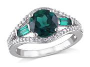 Sofia B 2 CT TW Lab Created Emerald Sterling Silver Ring with Diamond Accents