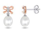 Michiko 6.5 7 mm Freshwater Pearl Silver Drop Earrings with Diamond Accents