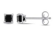 Julie Leah 1 2 CT TDW Princess Cut Black Diamond 10K White Gold Solitaire Earrings