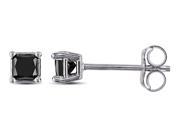 Julie Leah 1 3 CT TDW Princess Cut Black Diamond Solitaire 10K White Gold Earrings
