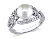 Michiko 1 CT TW White Cubic Zirconia and 8 8.5 mm White Pearl Silver Fashion Ring