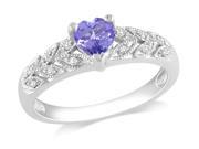 Sofia B 3 8 CT TW Heart Shaped Tanzanite Sterling Silver Ring with Diamond Accents