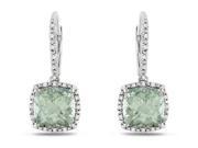 Sofia B 5 1 2 CT TW Diamond and Green Amethyst Lever Back Silver Dangle Earrings
